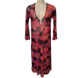 Trina Turk FLEURY Floral Sheer Cover Up Dress Swim Spa‎ M Mesh HOLES